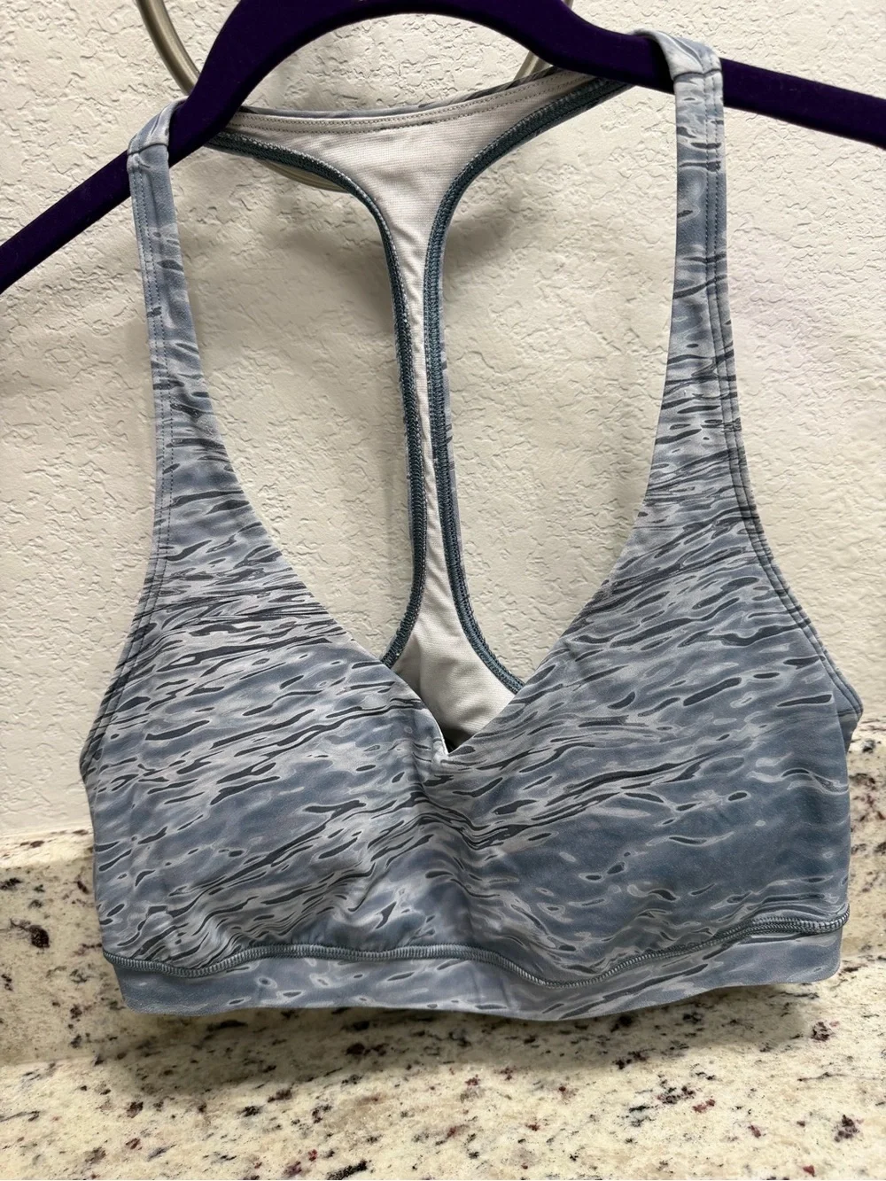 Lululemon Flow Y Sports Bra Gray Water Print Racerback Yoga Bra Sz 8 (Estimated)